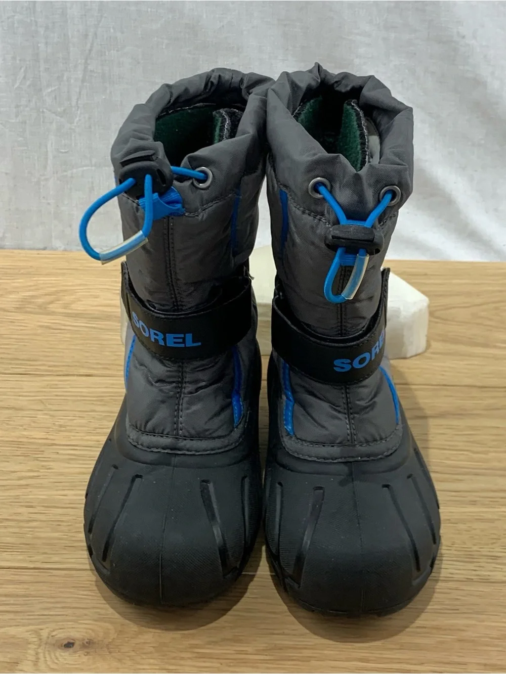 Sorel Flurry Kid’s Size 12 Gray Blue Removable Liners Snow Boots